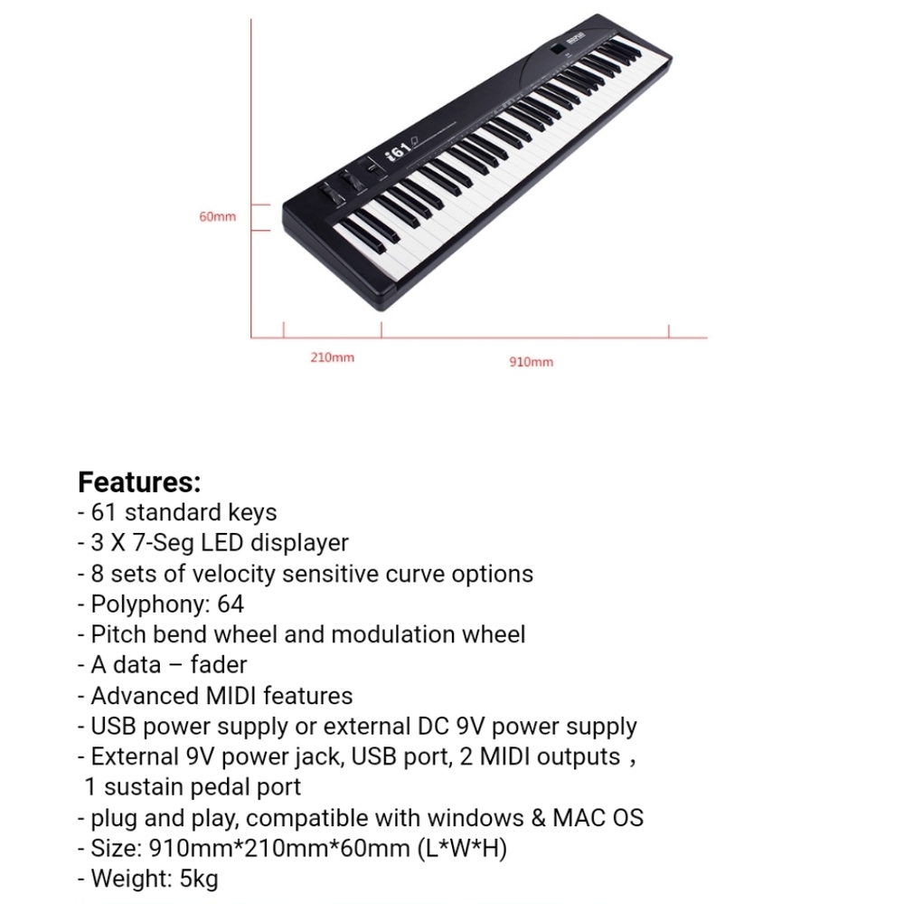i61 61-Key MIDIplus Keyboard Midi Controller - Picture 2 of 10